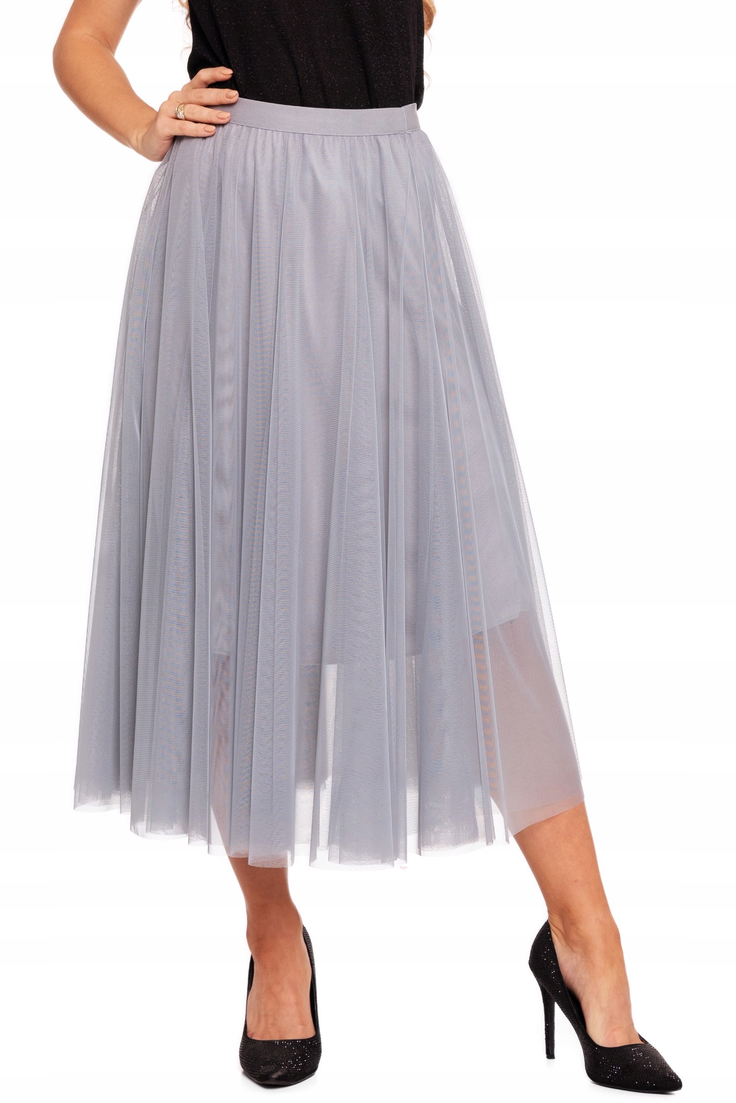 SPÓDNICA TIULOWA ZWIEWNA DAMSKA BEZ WZORU TIUL NA WIOSNĘ LATO MORAJ S/M Kolor szary