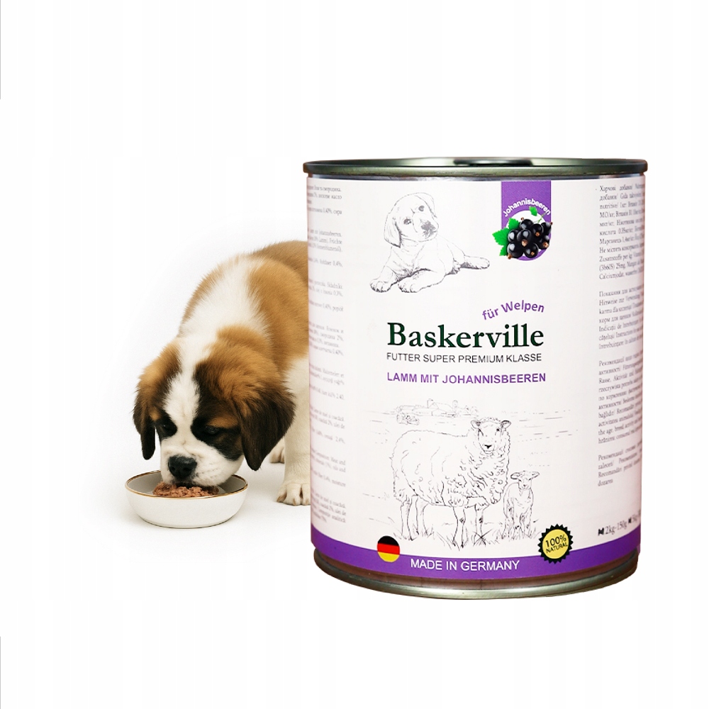 Baskerville Superprémiové vlhké krmivo pro puppy Jehněčí rybíz 6x800 g