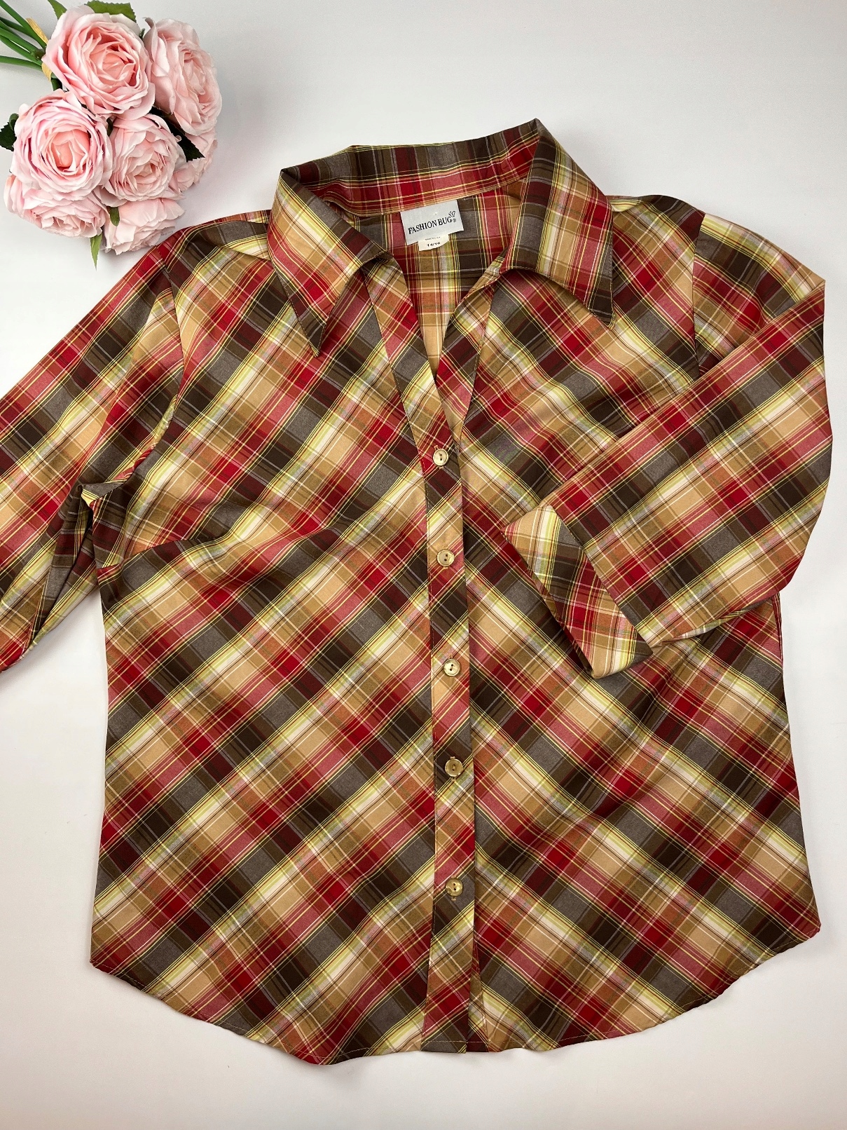 Koszula damska w kratkę FASHION BUG USA 2XL/3XL Dekolt kołnierzyk