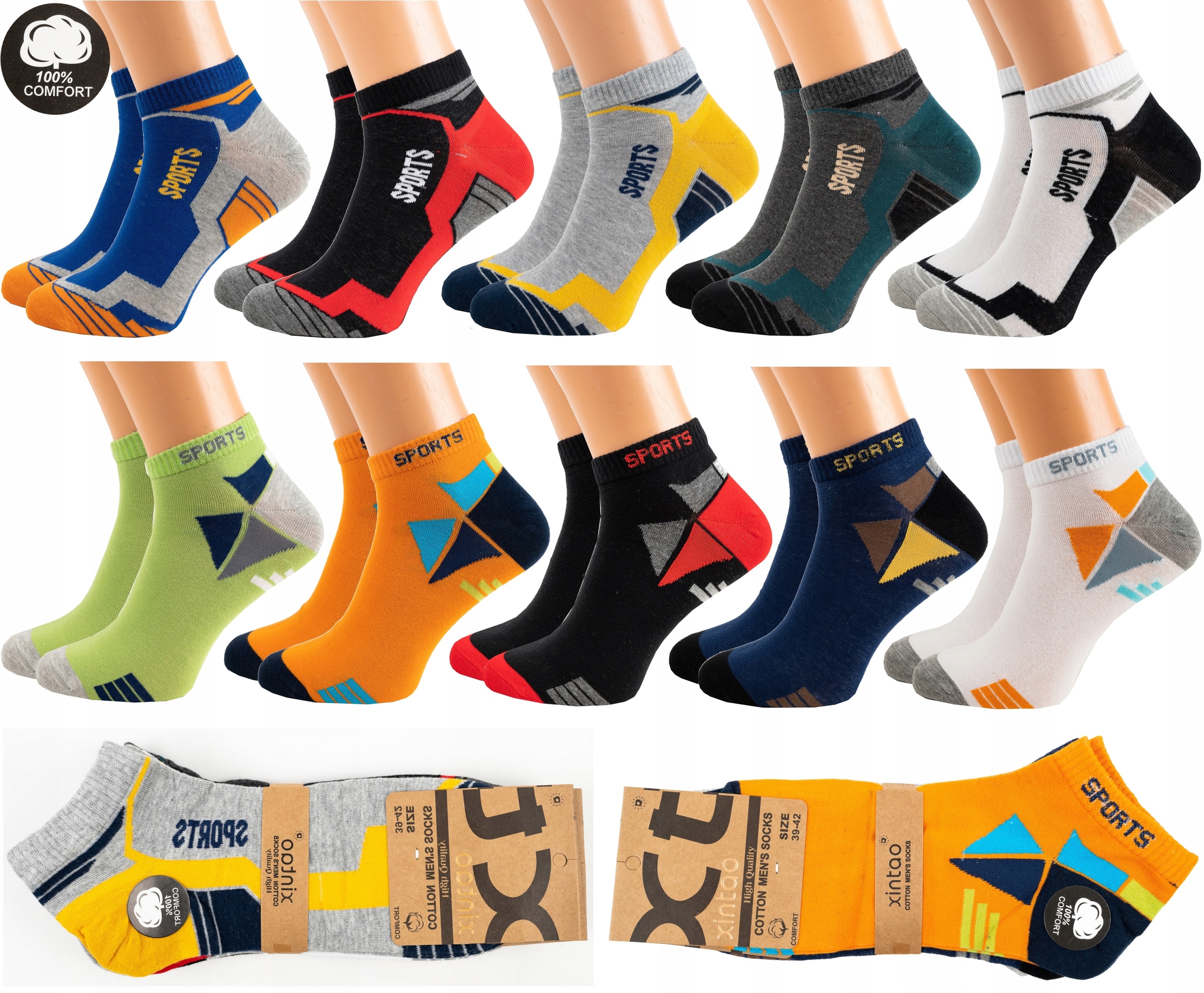 

10 Par Skarpety Męskie Stopki Bawełniane Kolorowe