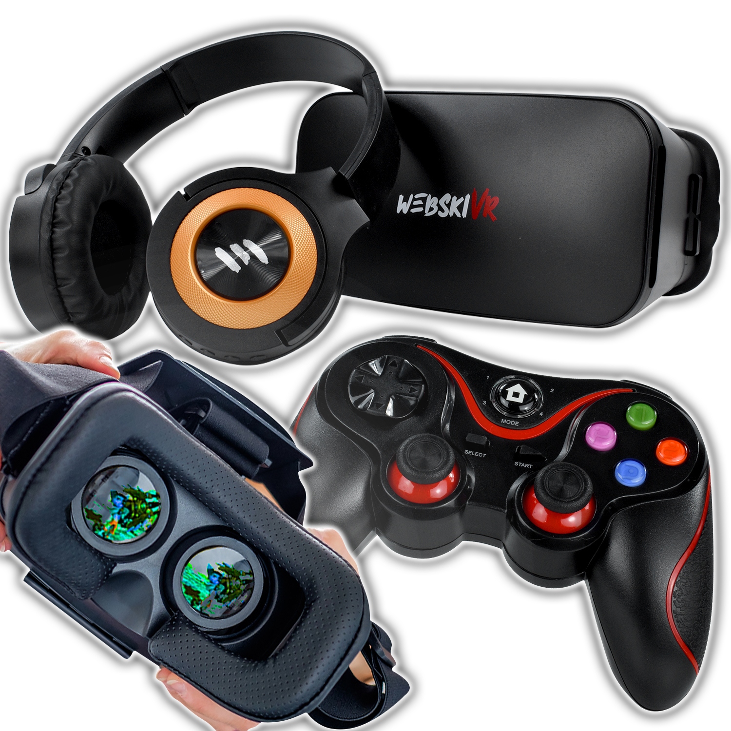 Zestaw Do Gier Okulary Google Vr 360 Stopni 3D Pilot Bluetoot Słuchawki Bt