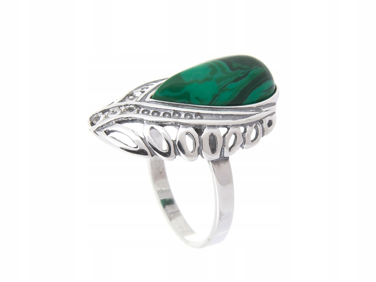 Krásný Stříbrný Prstýnek Malachit Vel