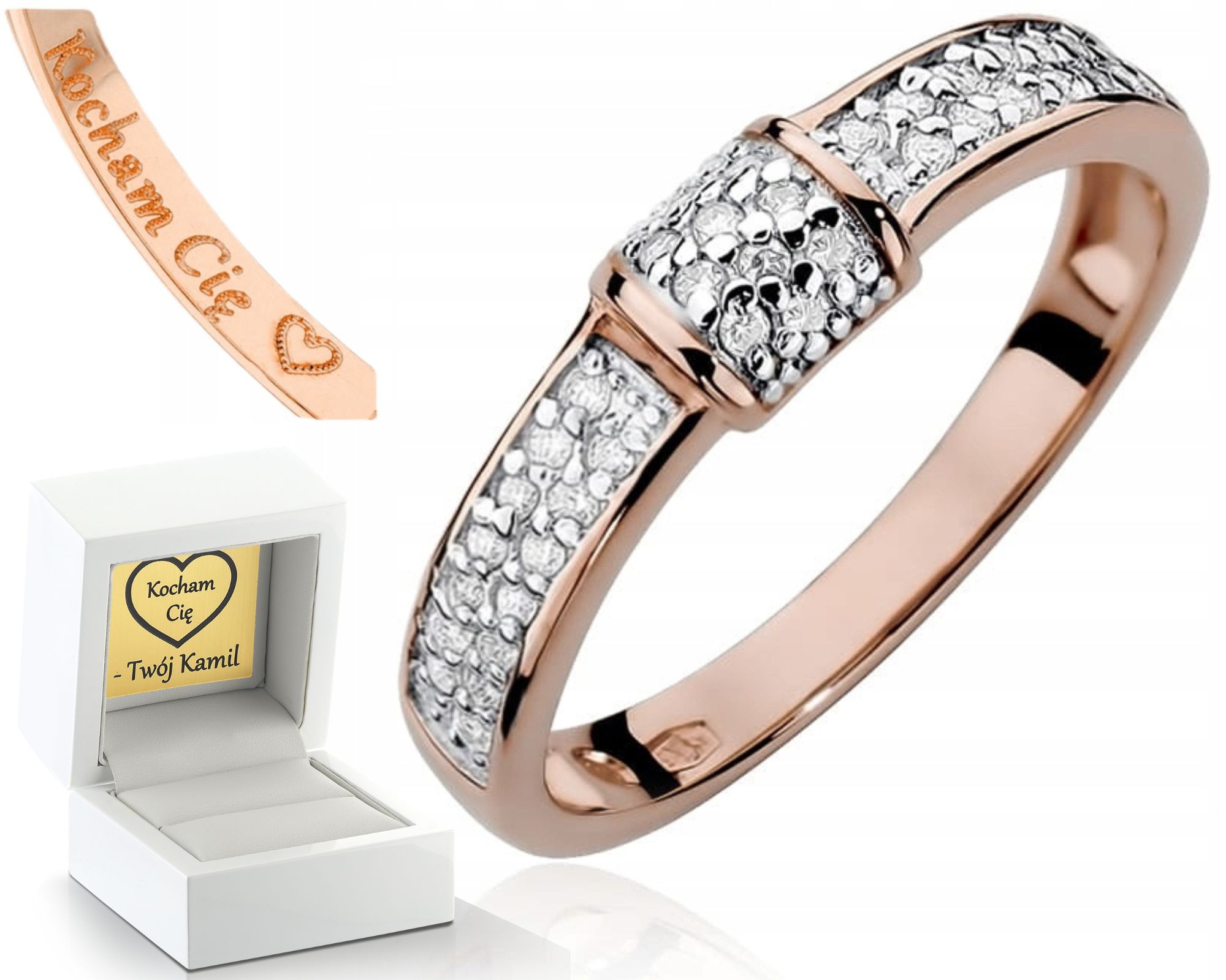 Prstýnek S Diamanty Růžové Zlato Gravírování 585 Bonus