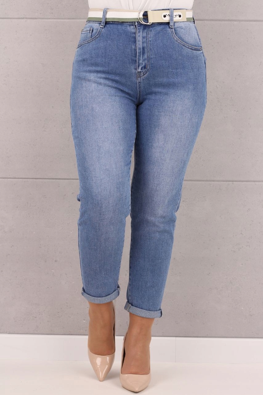 JEANSY DAMSKIE PASEK GRATIS WYSOKI STAN SPODNIE JEANSOWE ROZMIARY Marka FEMIMODA