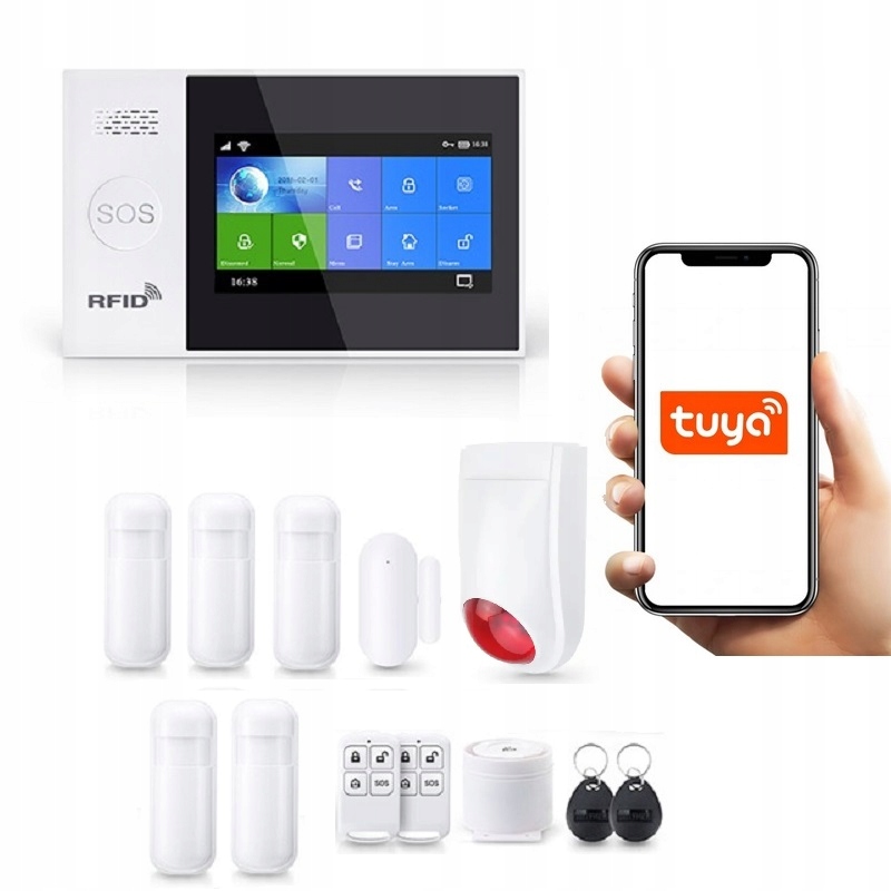Bezdrôtový LCD Alarm 4.3" Gsm WiFi Sms Tuya 5xPIR Siréna