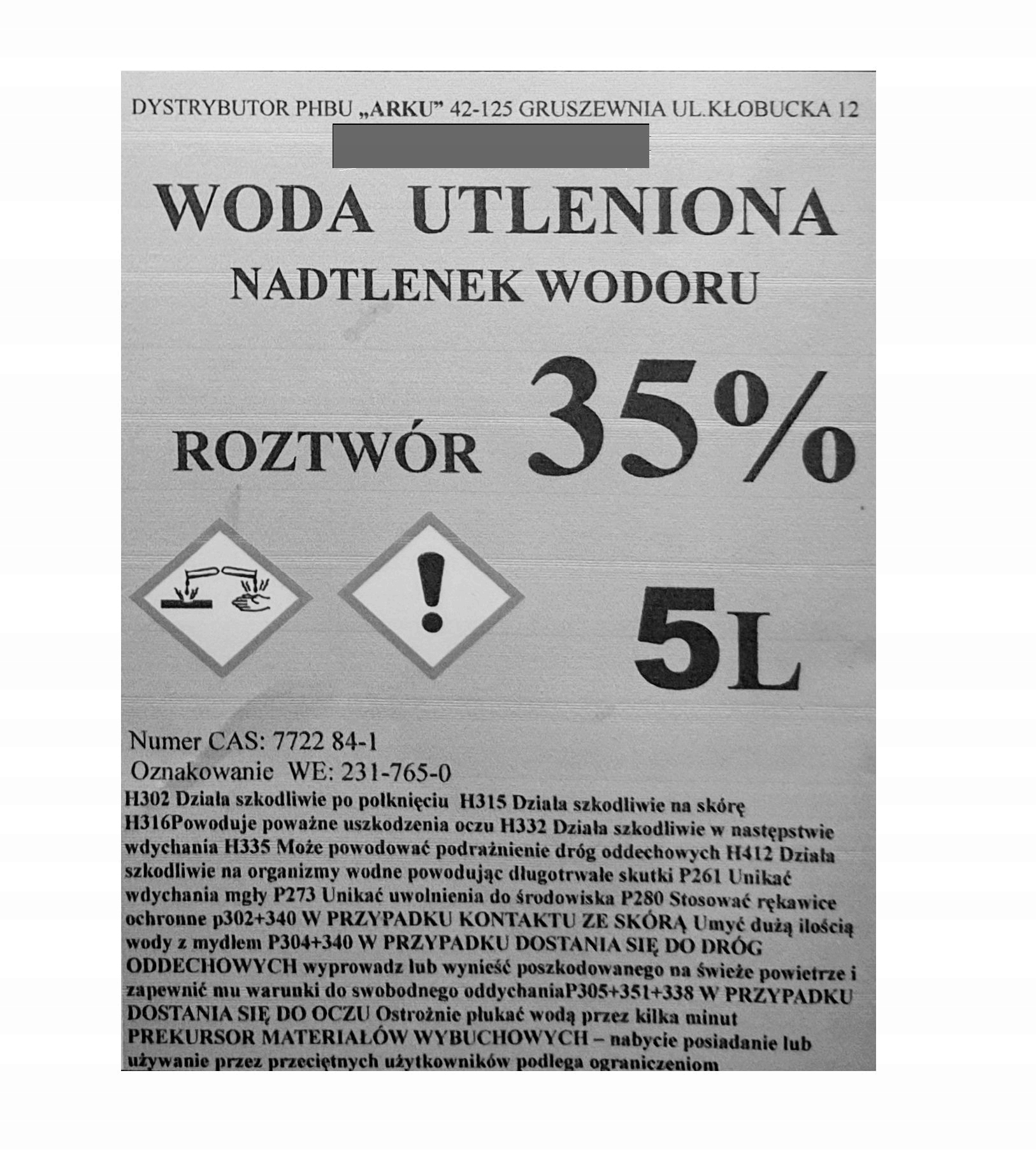 

nadtlenek wodoru 35% dla firm perhydrol 5000ml
