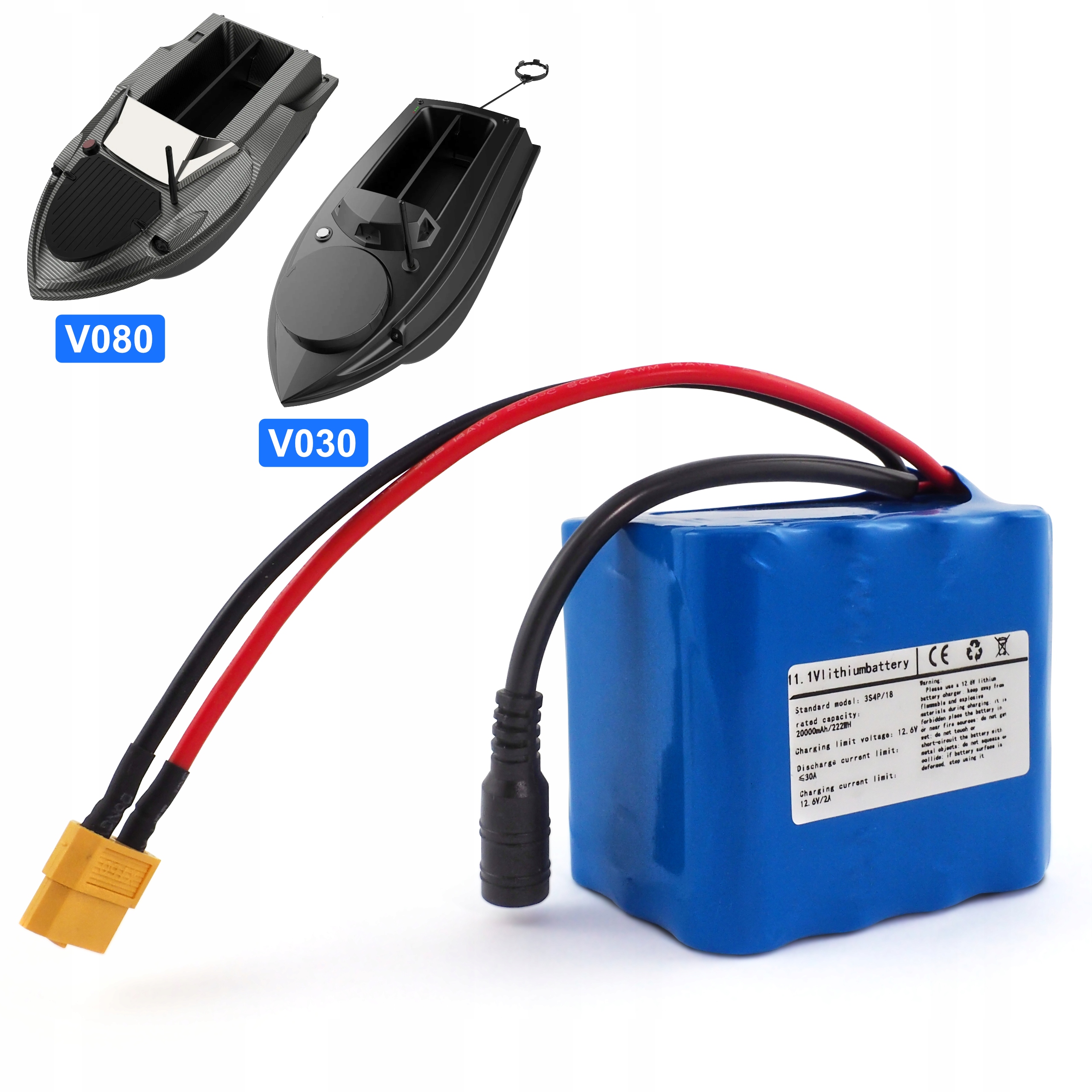 Baterie Akumulátor pro nástražné lodě V030 V080 Mocný Li-ion 20Ah 20000 mAh