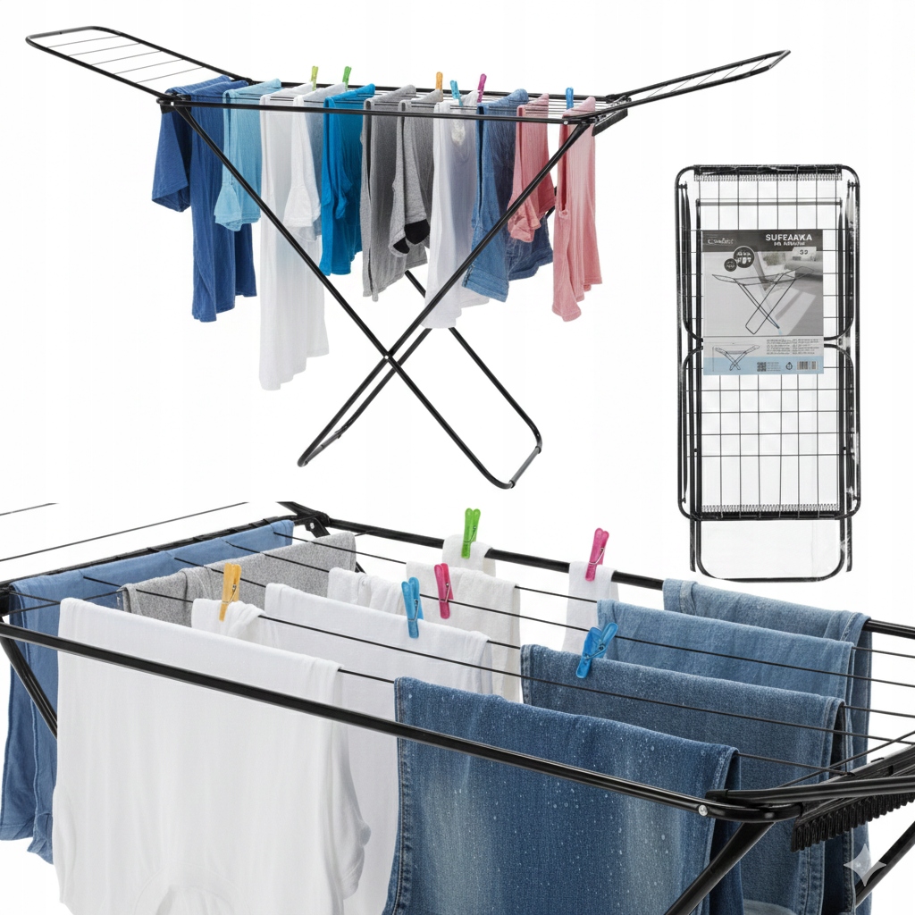 Levně Sušák Na Prádlo Balkonová Dvoukřídlá Černá Skládací