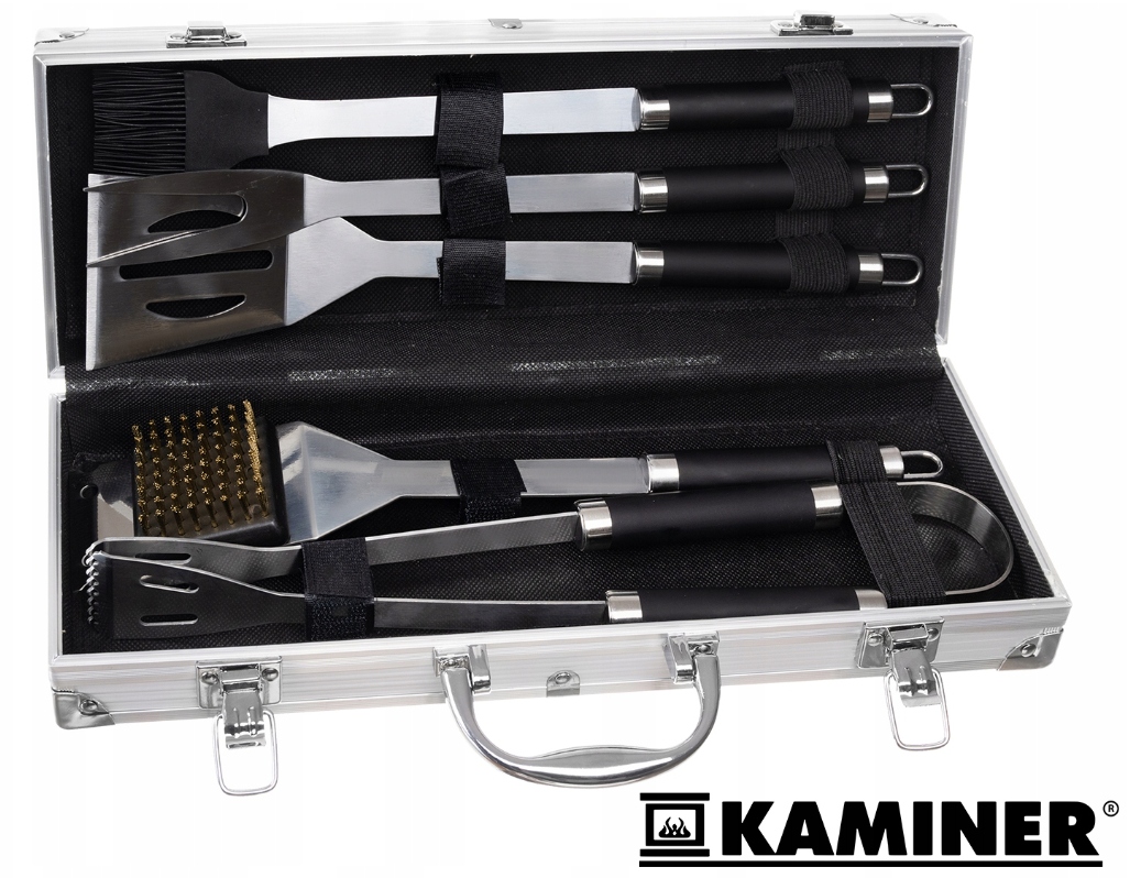 SOLIDNY ZESTAW PRZYBORÓW DO GRILLA W WALIZCE STAL! Producent Kaminer