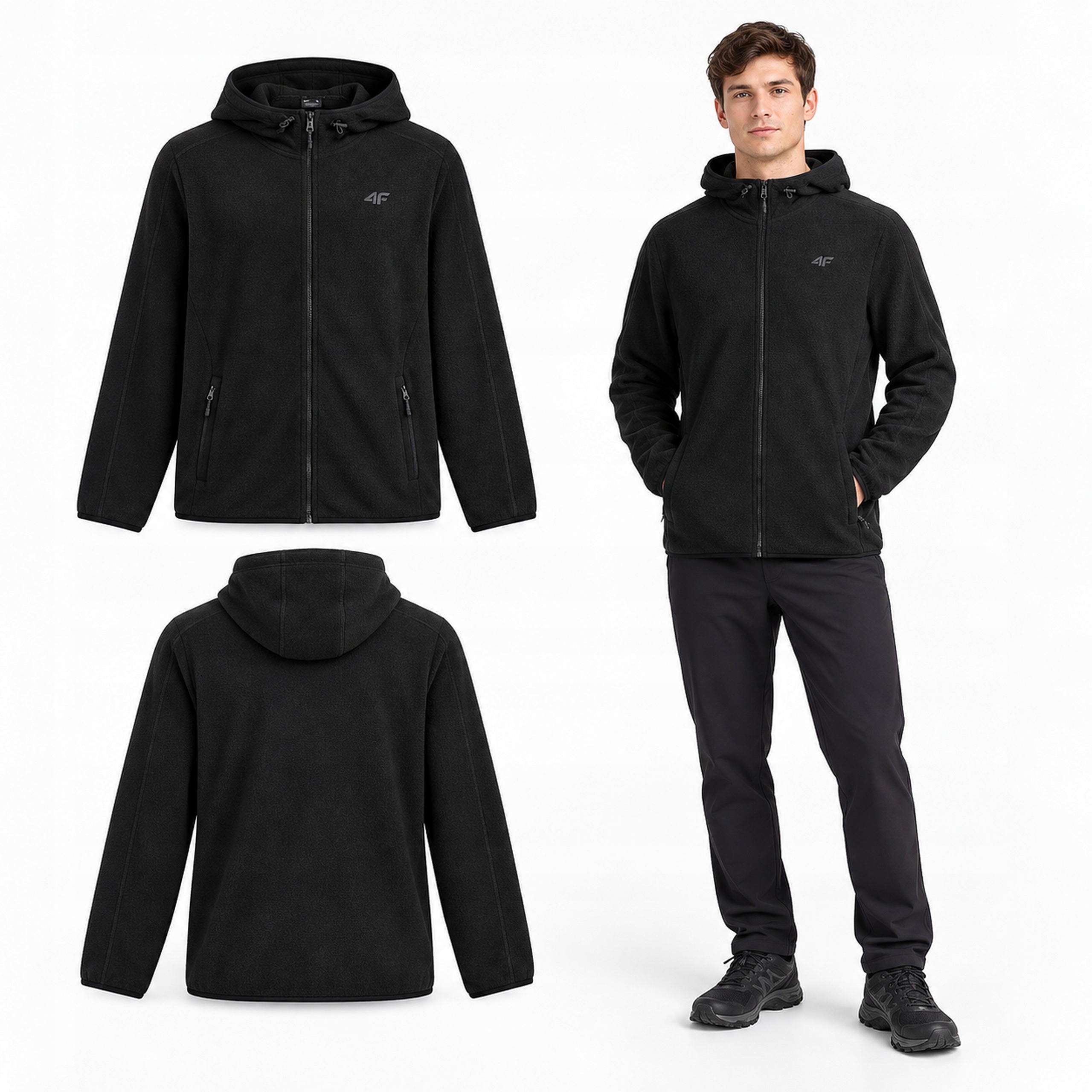 Polar Męski 4F Rozpinany z Kapturem Mikropolar 4FWarm Czarny 4XL plus size