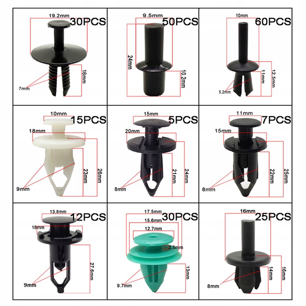 Zestaw spinek klipsow kolkow 456 szt samochodowych Parts manufacturer Other