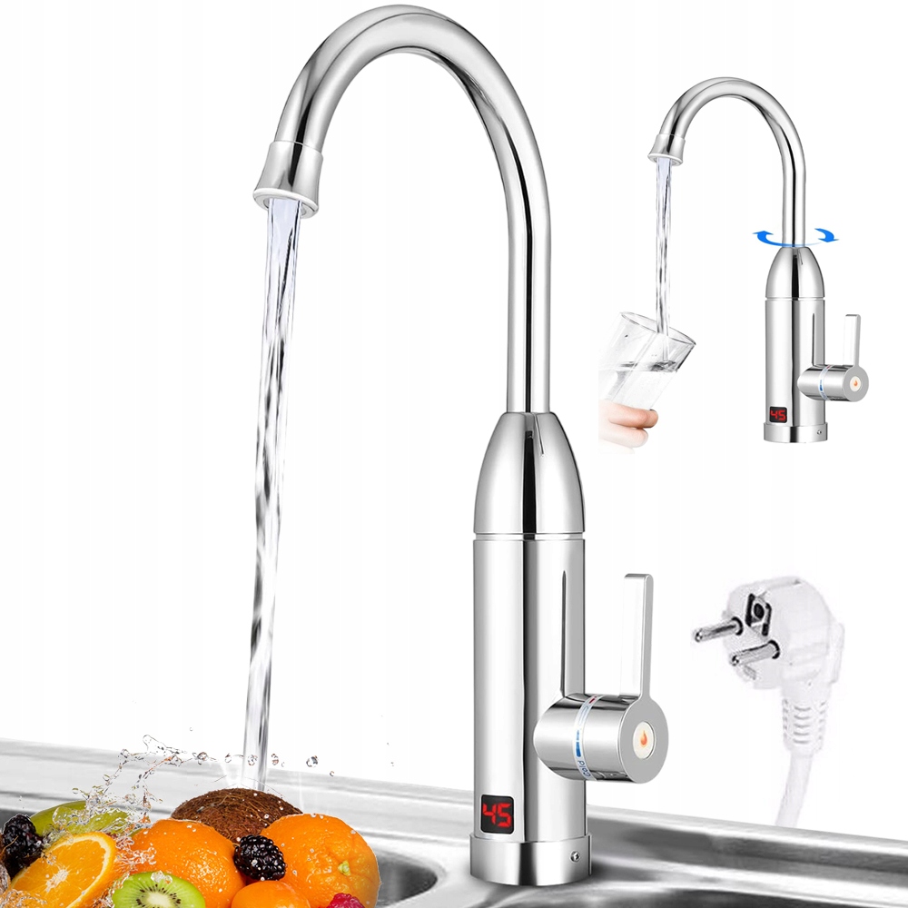 Elektrický Průtokový Ohřívač Vody, Baterie LCD, Otočný Kohoutek 3000 W