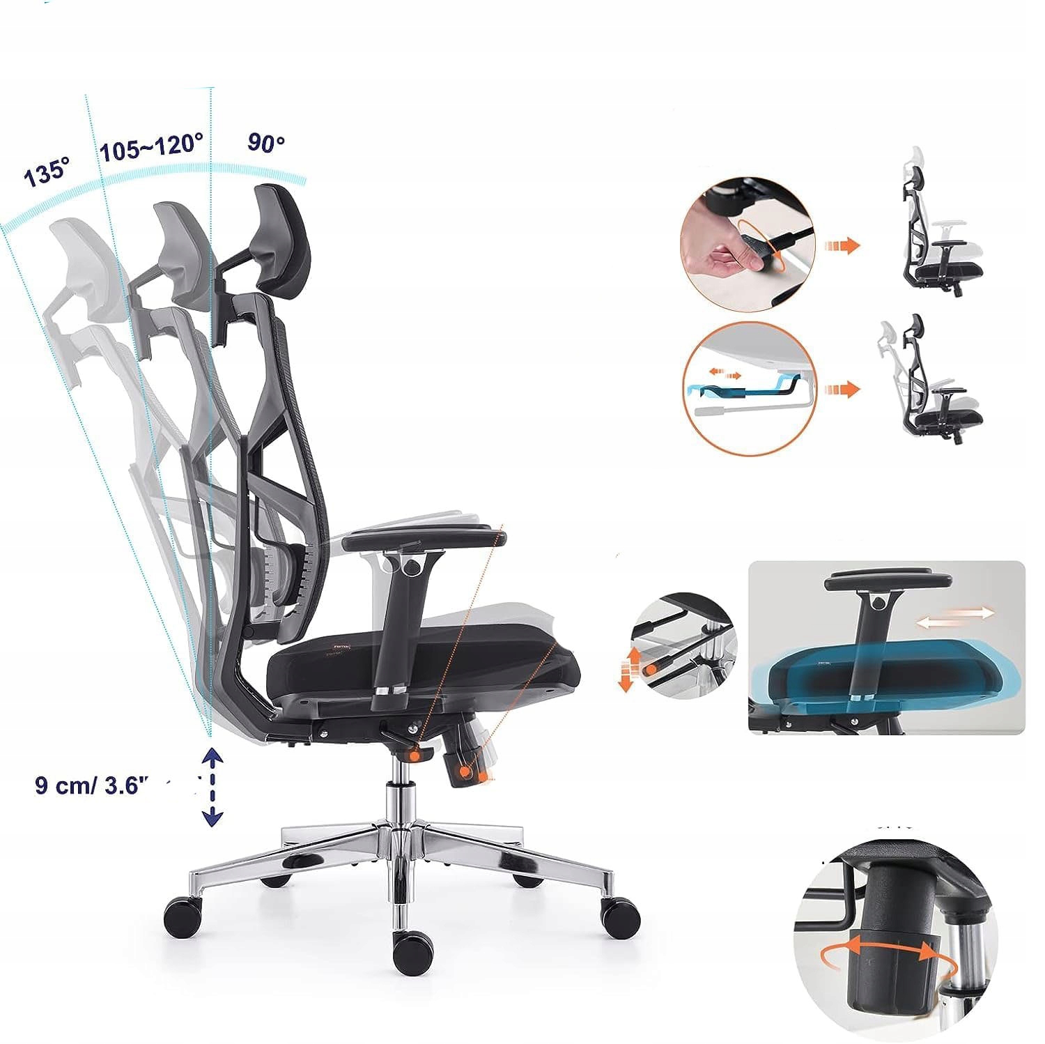 Holludle Ergonomiczne krzesło obrotowe z podłokietnikami Rodzaj ergonomiczny obrotowy