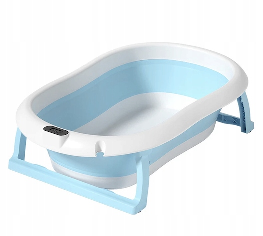 NOWA WANIENKA SKŁADANA SILIKONOWA Z TERMOMETREM I PODUSZKĄ WANNA NIEBIESKA Wysokość produktu 80 cm