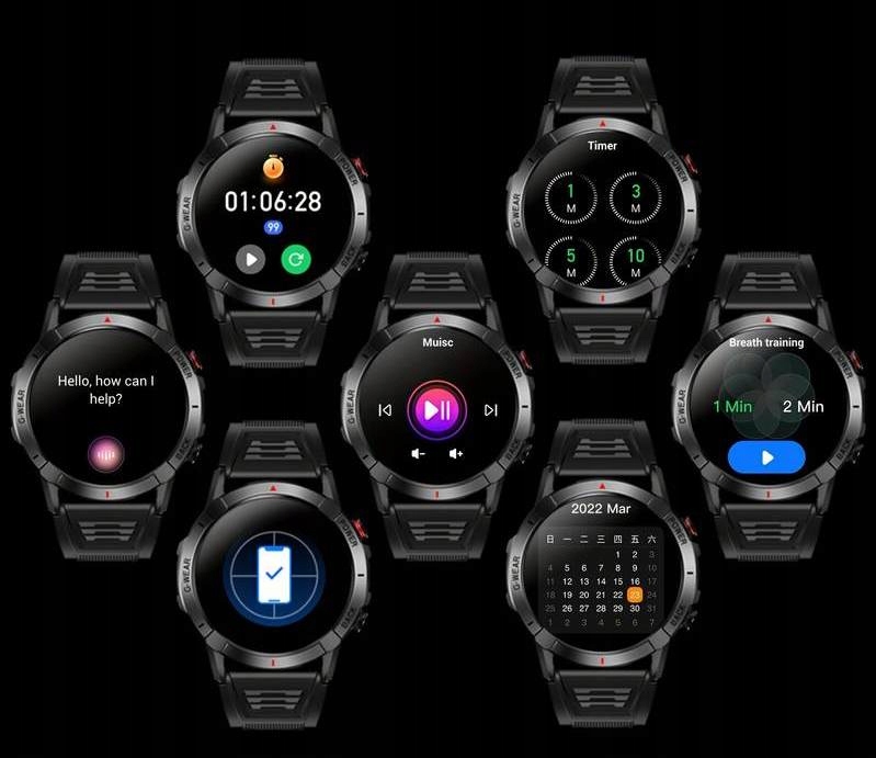 CZARNY SMARTWATCH ZEGAREK MĘSKI AMOLED ROZMOWY POMIARY SPORT WODOODPORNY PL Rodzaj cyfrowe