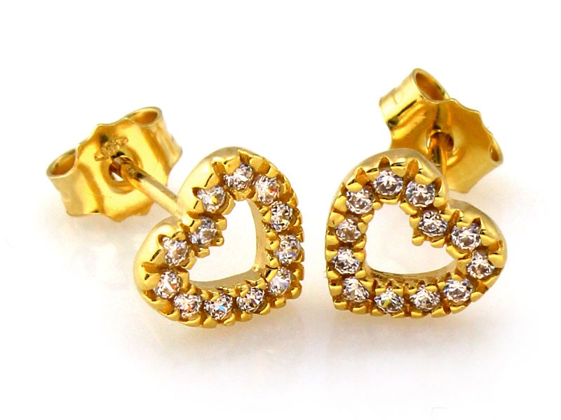 Jemné Náušnice Ze Zlata 585 srdce se zirkony, zapínání na tyči