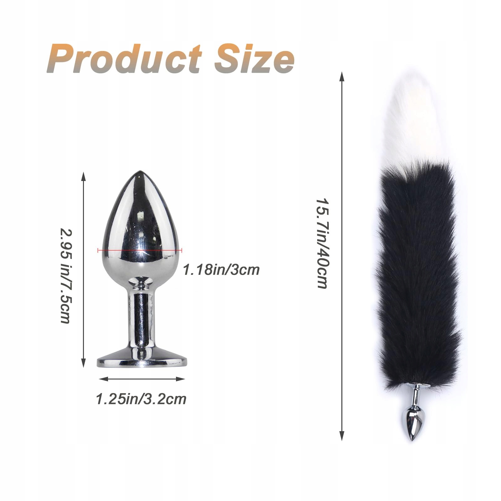 FUCHSSCHWANZ Analplug Stalowy Korek Analny z Ogonem do Cosplay SM Czarny — miniatura 2