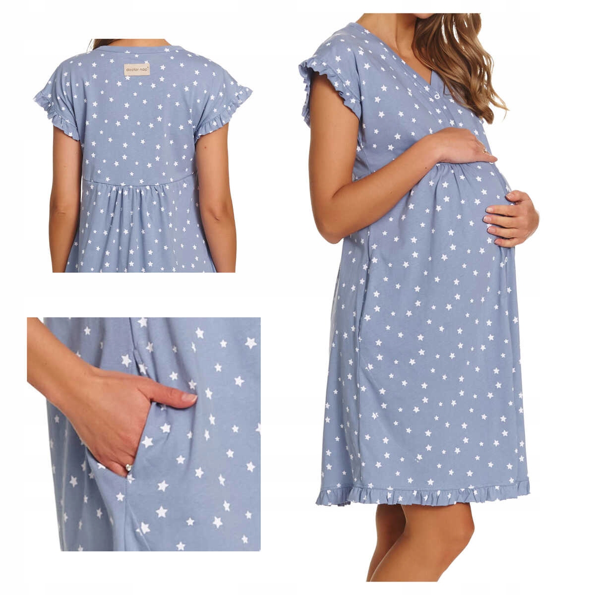 Doctornap noční těhotenská košile pro maminky bavlna Tcb 7455 modrá XL