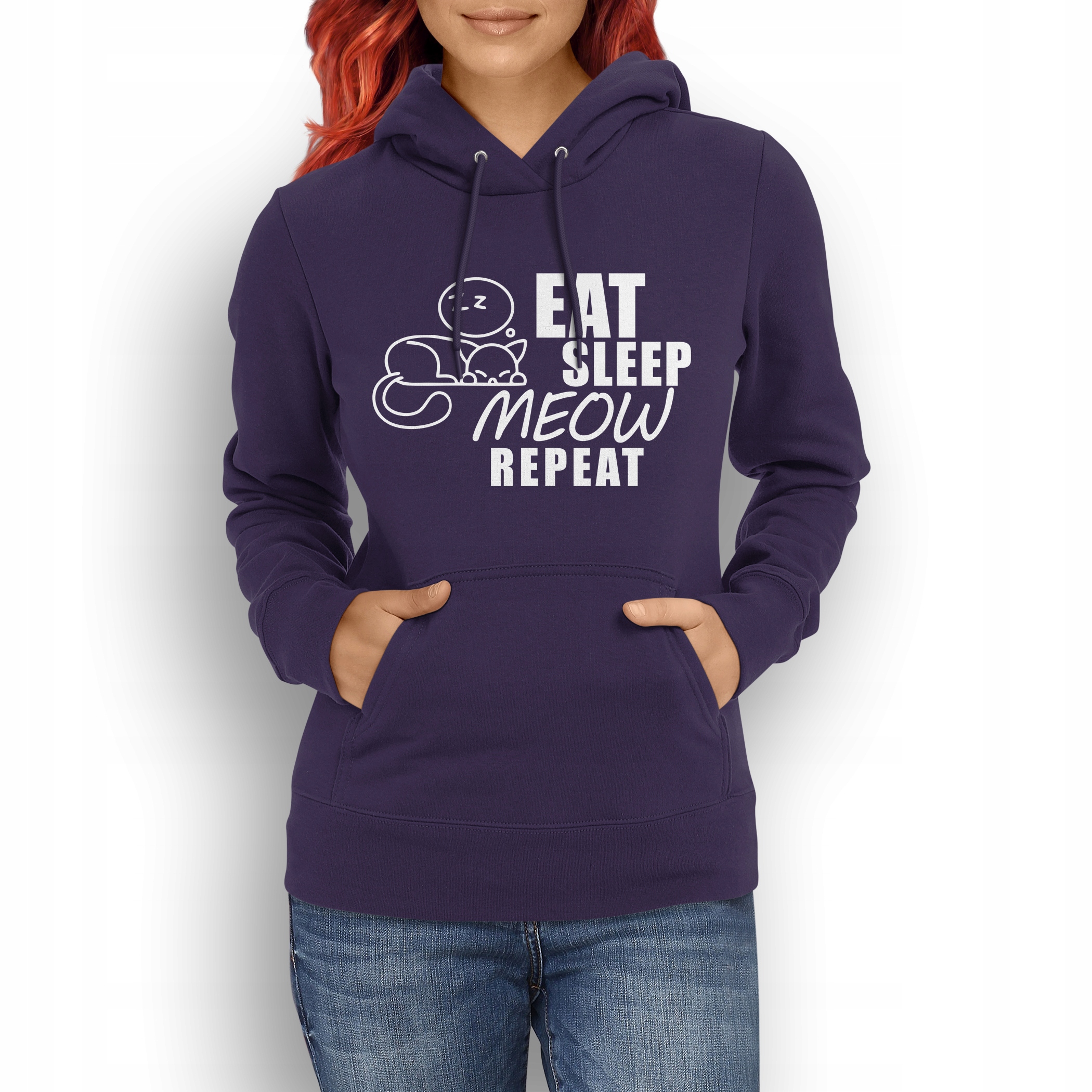 

Bluza damska Eat Sleep Meow na prezent, fiolet XXL