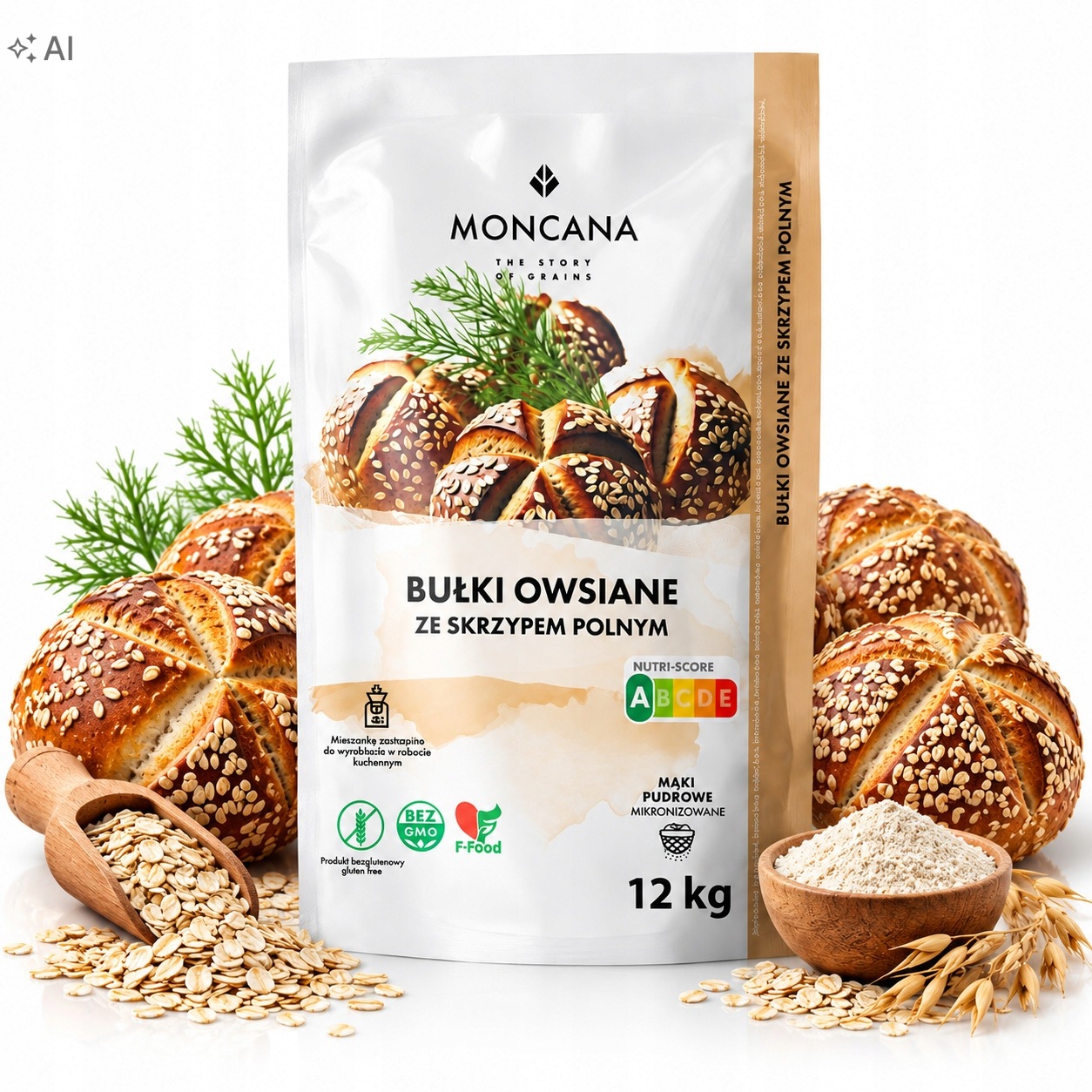 Mieszanka na Bułki Owsiane Bezglutenowe 12kg ze Skrzypem Polnym Moncana