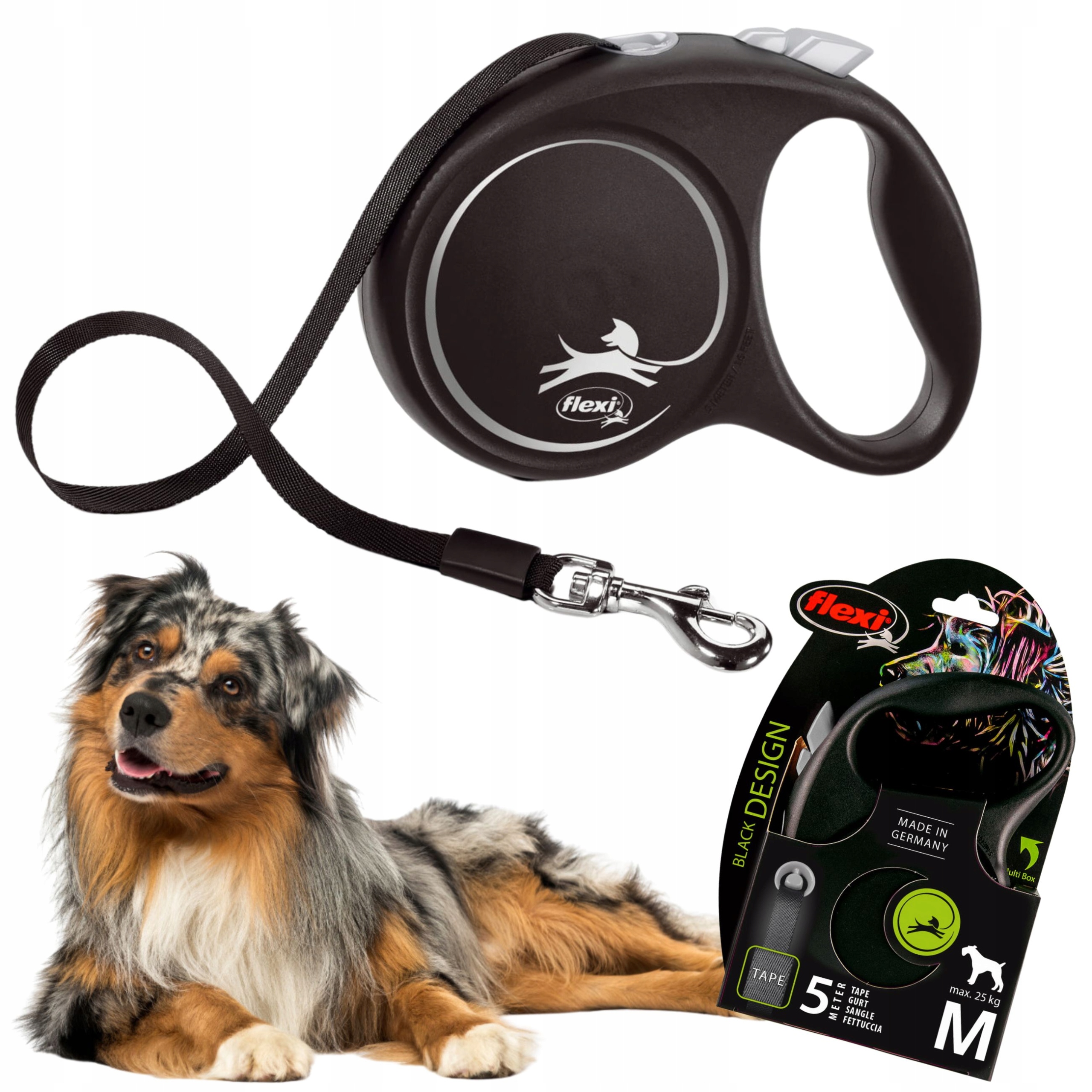 Levně Vodítko Flexi Black Design páska M 5 m do 25 kg, barva: šedá