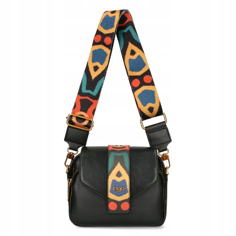 Ego Torebka Damska Listonoszka Z Ekoskóry Czarna 2 klapki 2 paski