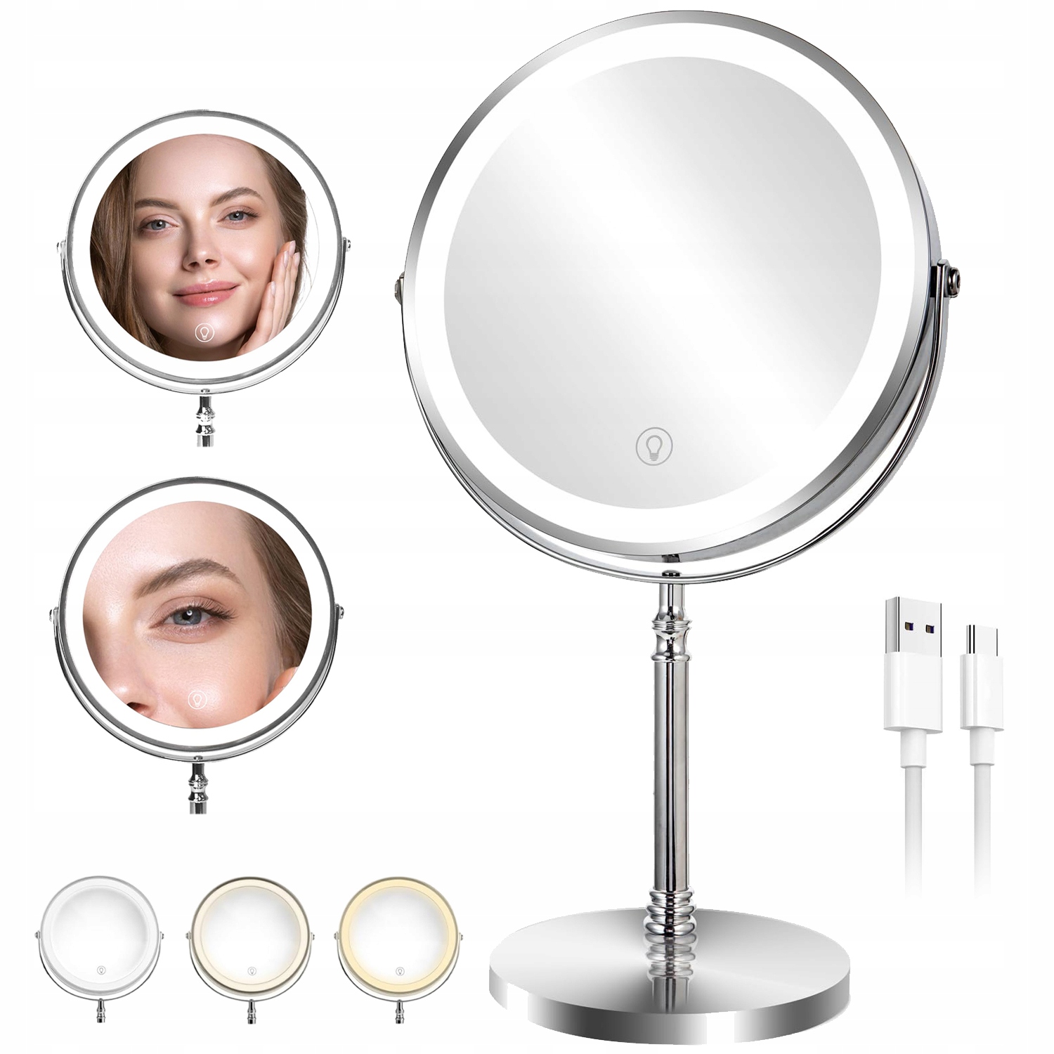 Led Osvětlené Kosmetické Zrcátko Na Make-up 3 Režimy 2000 mAh