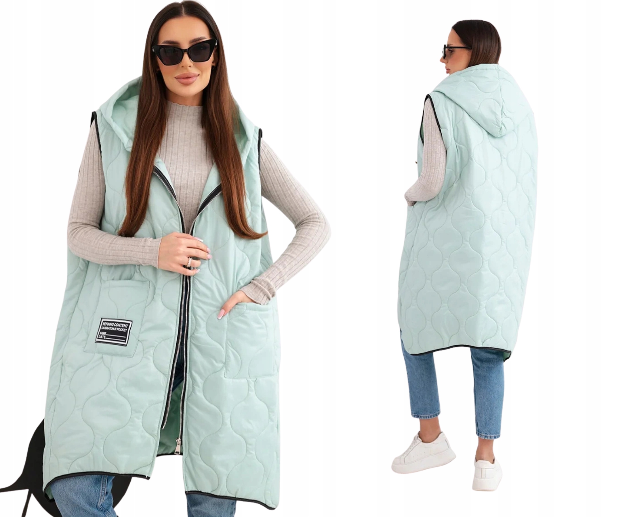Mátová dámská prošívaná zateplená bunda Plus Size s kapucí