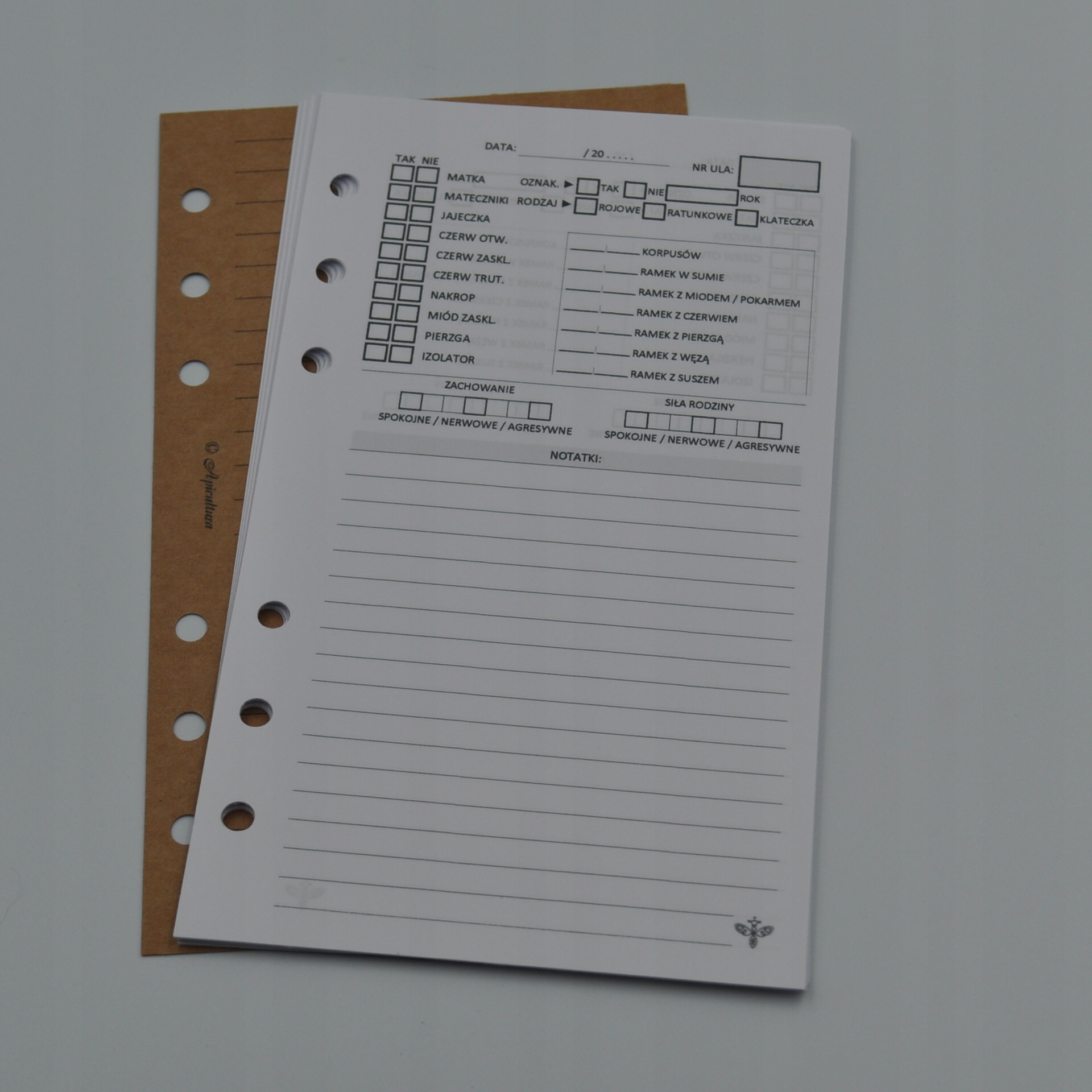 Notes pszczelarski WKŁADY karty ulowe - format A6
