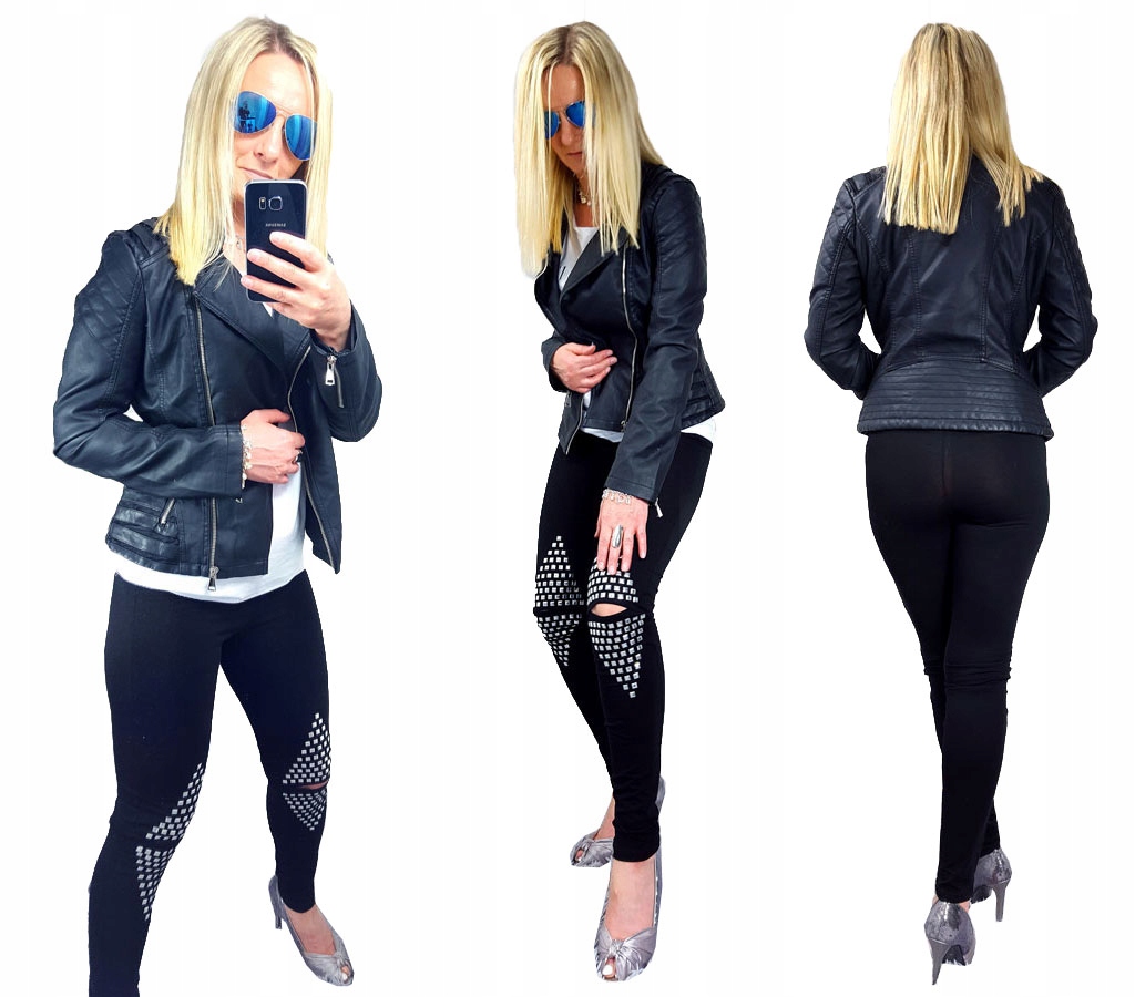 

Spodnie Legginsy Rurki Ćwieki Ripped Getry Dziury