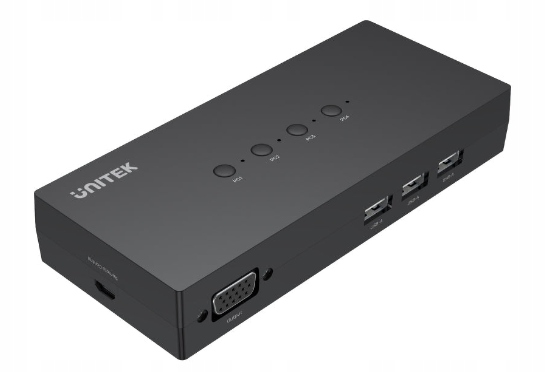 

Unitek Przełącznik Kvm 4-in 1-out, 4x Vga, 3xUSB-A