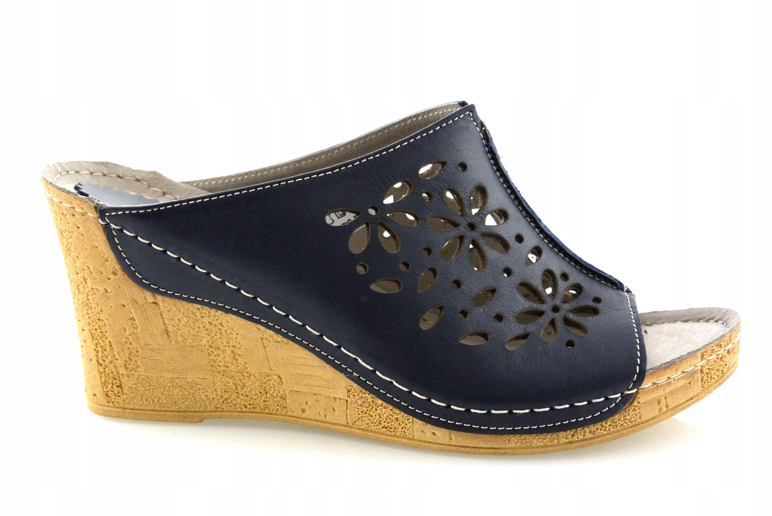 Námořnická Modrá Polské Kožené Nazouváky Ažurové 39