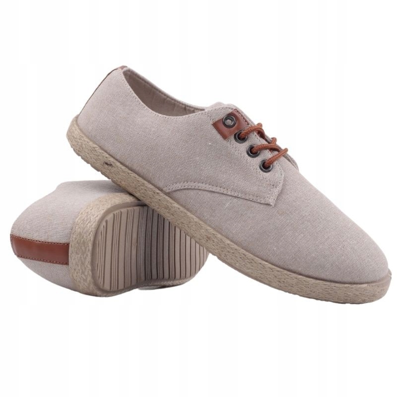 BEŻOWE TENISÓWKI MĘSKIE ESPADRYLE PŁASKIE TRAMPKI WKŁADKA EKOSKÓRA WYGODNE Oryginalne opakowanie producenta pudełko