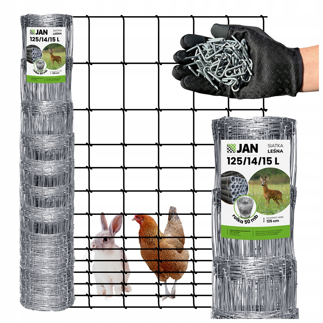 Siatka Leśna Ogrodzeniowa 125/14/15 L 50m Gęsta na kury Zająca owce
