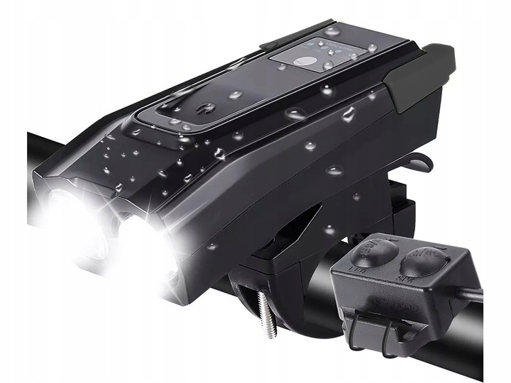 MOCNA LAMPKA ROWEROWA PRZEDNIA TYLNA LED GŁOŚNY DZWONEK AKUMULATOR 2w1 Model BK-1718