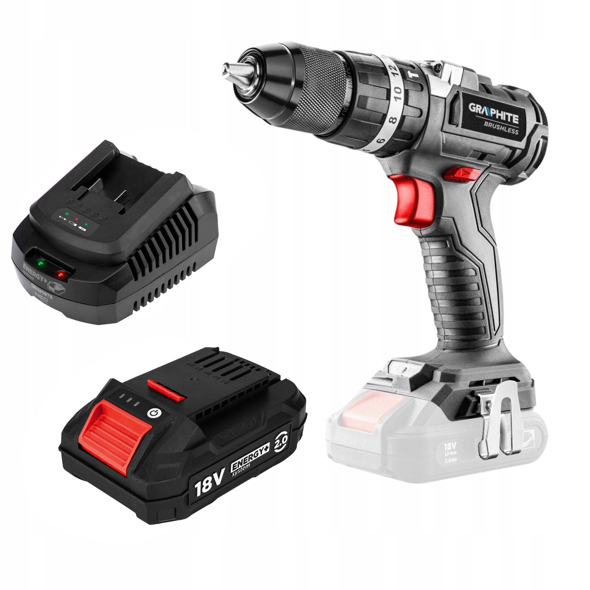 Wiertarko Wkrętarka Udar Bezszczotkowa Akumulator 2Ah+ Ładowarka Graphite