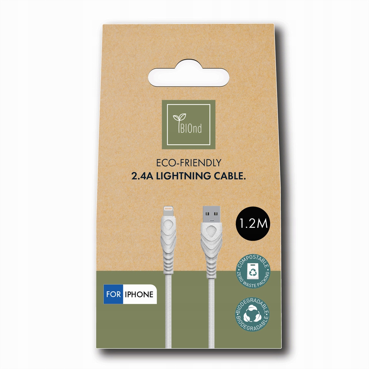 BIOnd Kabel przewód USB-A/Lightning 2,4A Eco-friendly recykling 1,2m Długość kabla 1.2 m