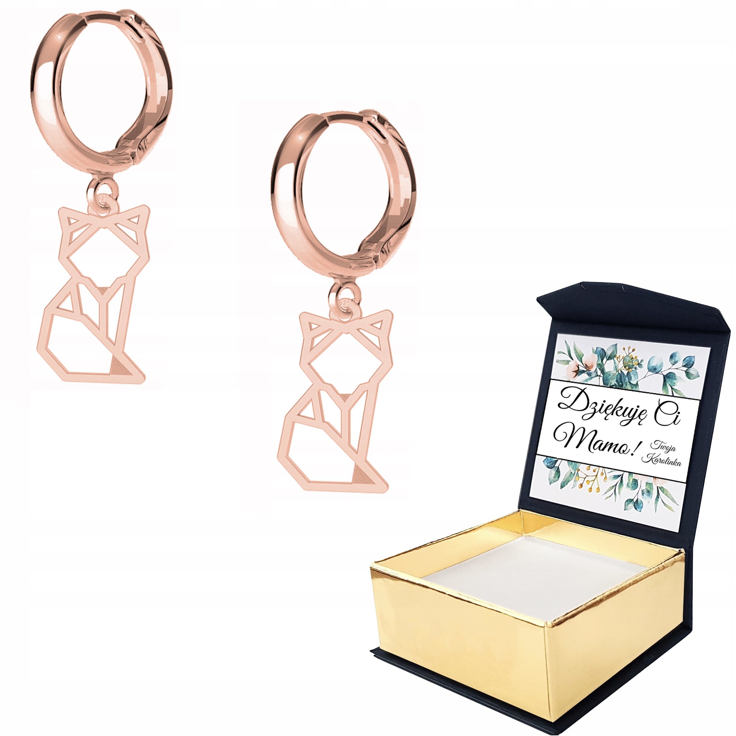 Náušnice růžové zlato Kočka Kotě Vlastní Potisk