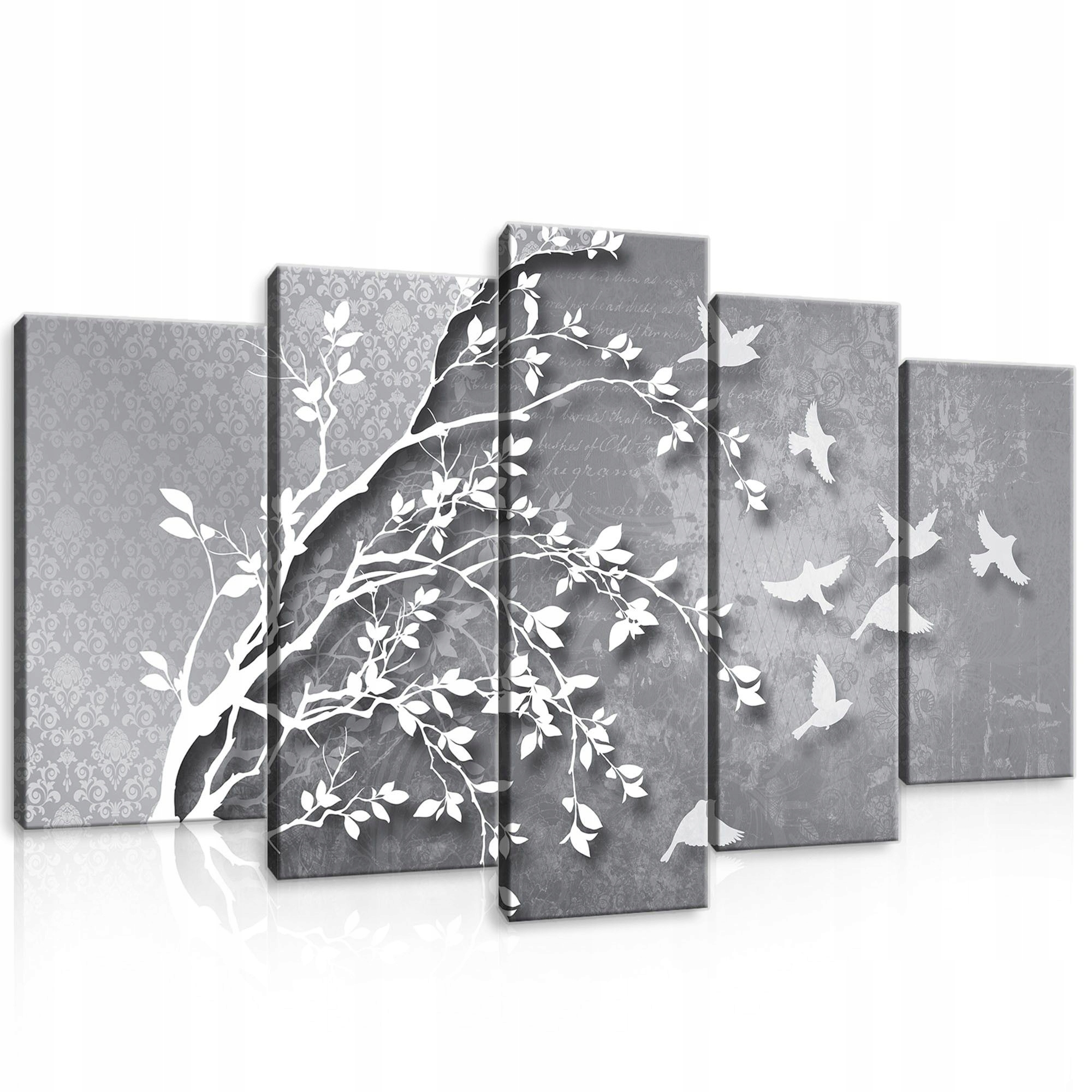Obraz 100x60 modulární strom života ptáci příroda harmonie stříbro šedá