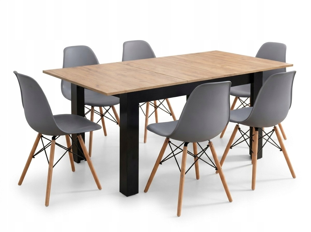 Stół Rozkładany z Krzesłami 120/160x80 6 Krzeseł Skandynawskich Szarych