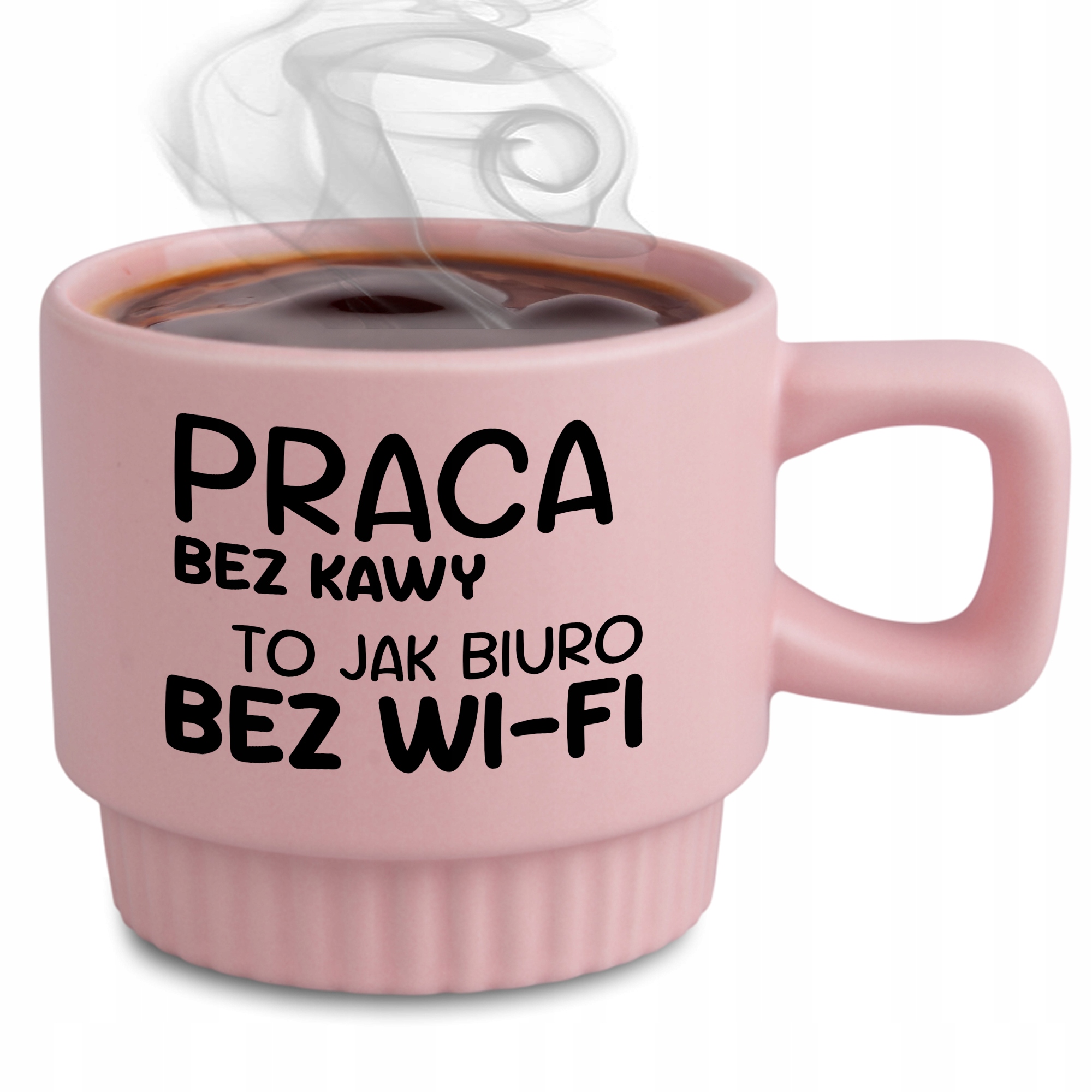 Ryflovaný hrnček Ružový Práca Bez Kávy Darček do kancelárie práce Korpo