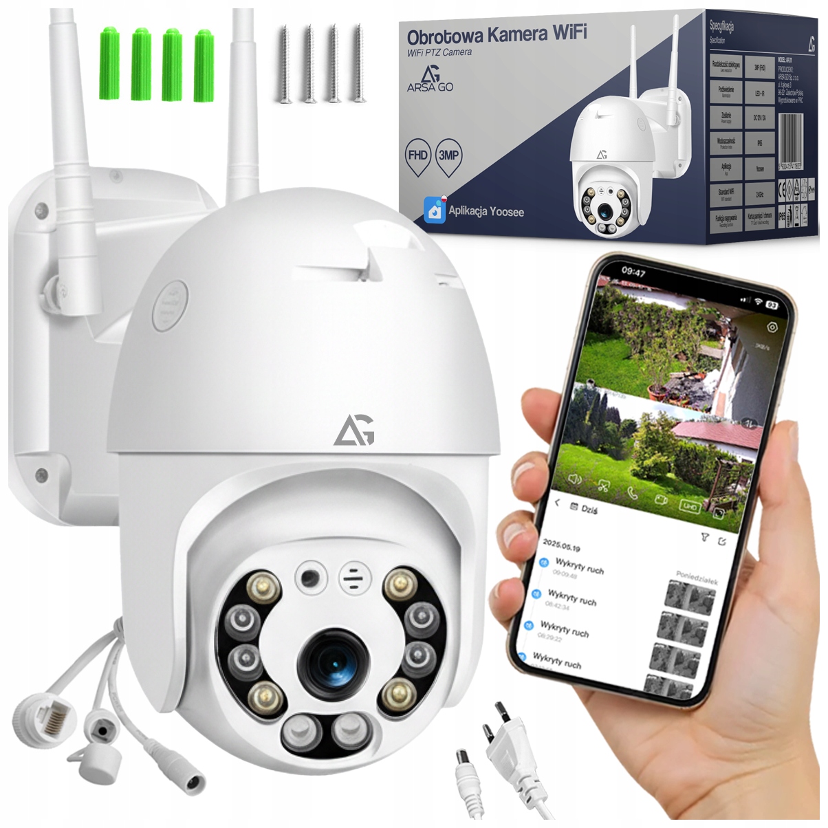 Kamera Zewnętrzna Wifi Ip Obrotowa Full Hd 3MP Smart 1080p Zoom 4x Detekcja