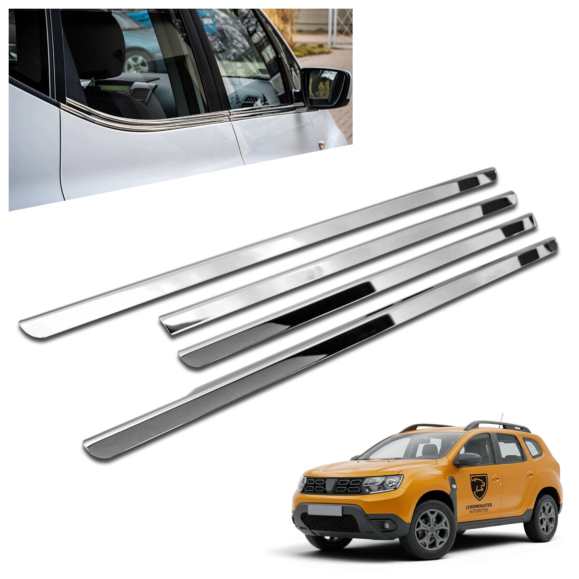 Okenné lišty pod bočné sklá pre Dacia Duster II 2018-2024 oceľ