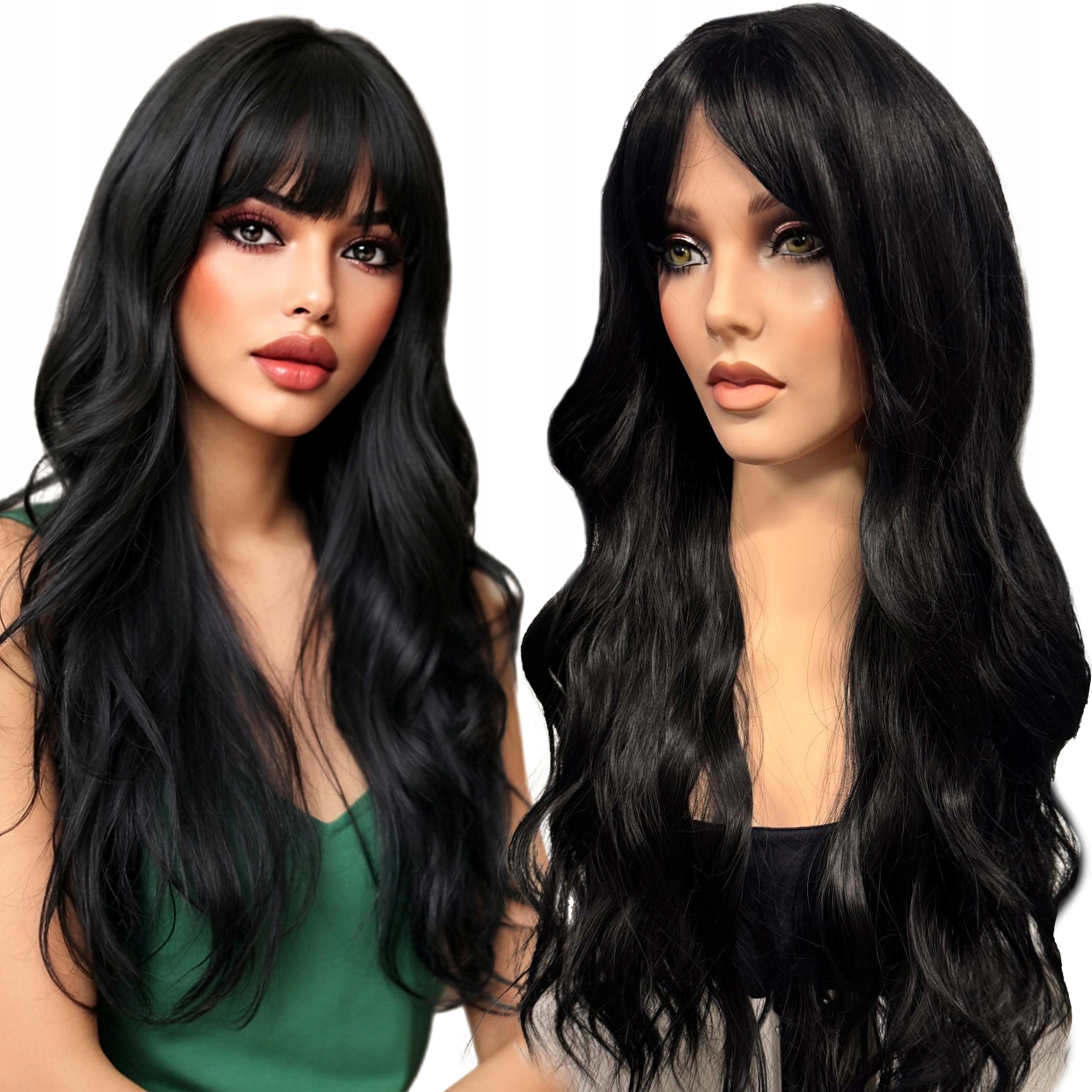 Syntetická paruka s kudrnatými vlasy Loki černá jako přírodní s hřívou 70 cm