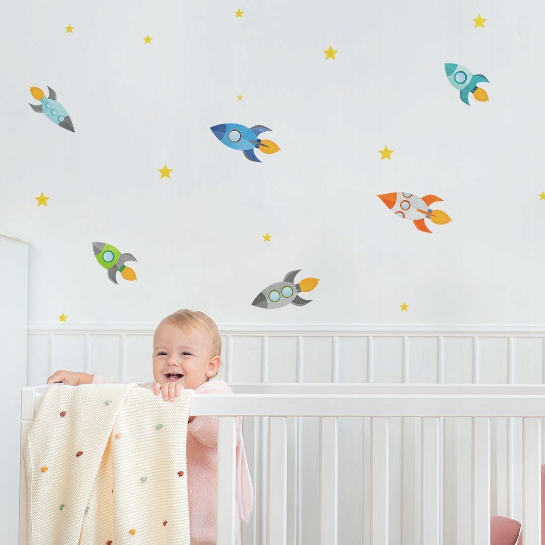 NAKLEJKI NA ŚCIANĘ RAKIETY GWIAZDY KOSMOS Długość 97 cm