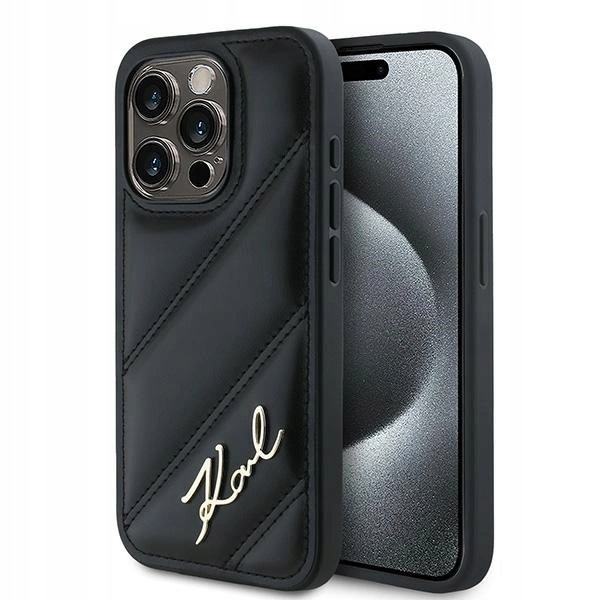 Etui Karl Lagerfeld Diagonal Quilted Script na iPhone 15 Pro czarne