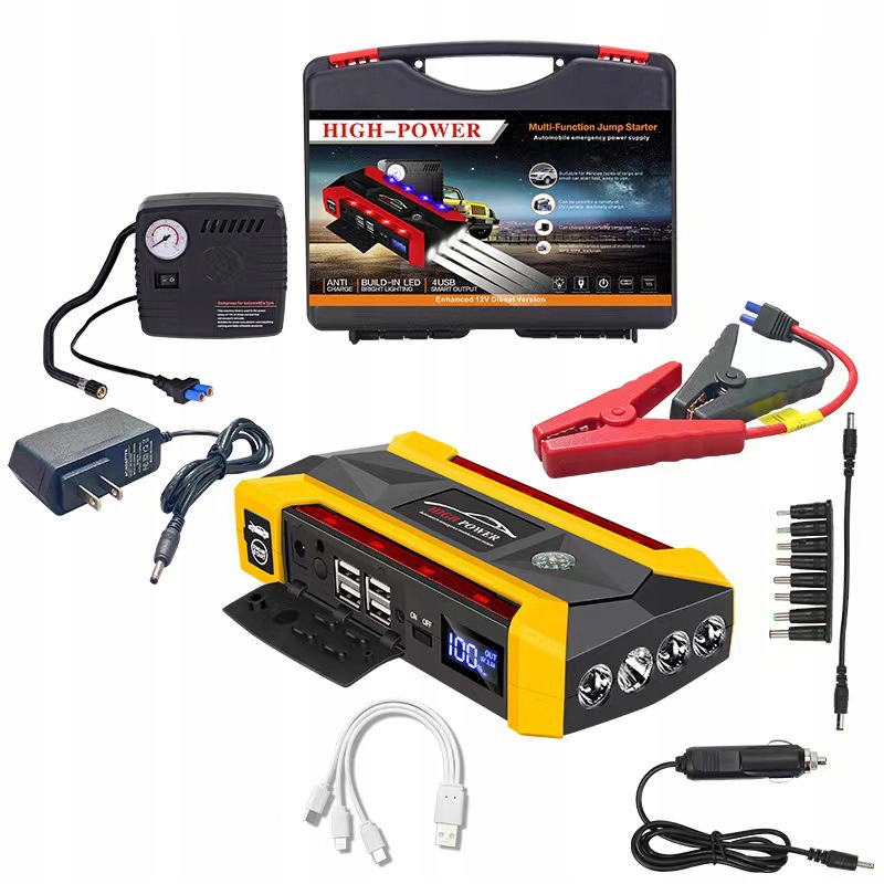 MOCNY JUMP STARTER ROZRUCH BOOSTER POWERBANK 12V LATARKA ZESTAW