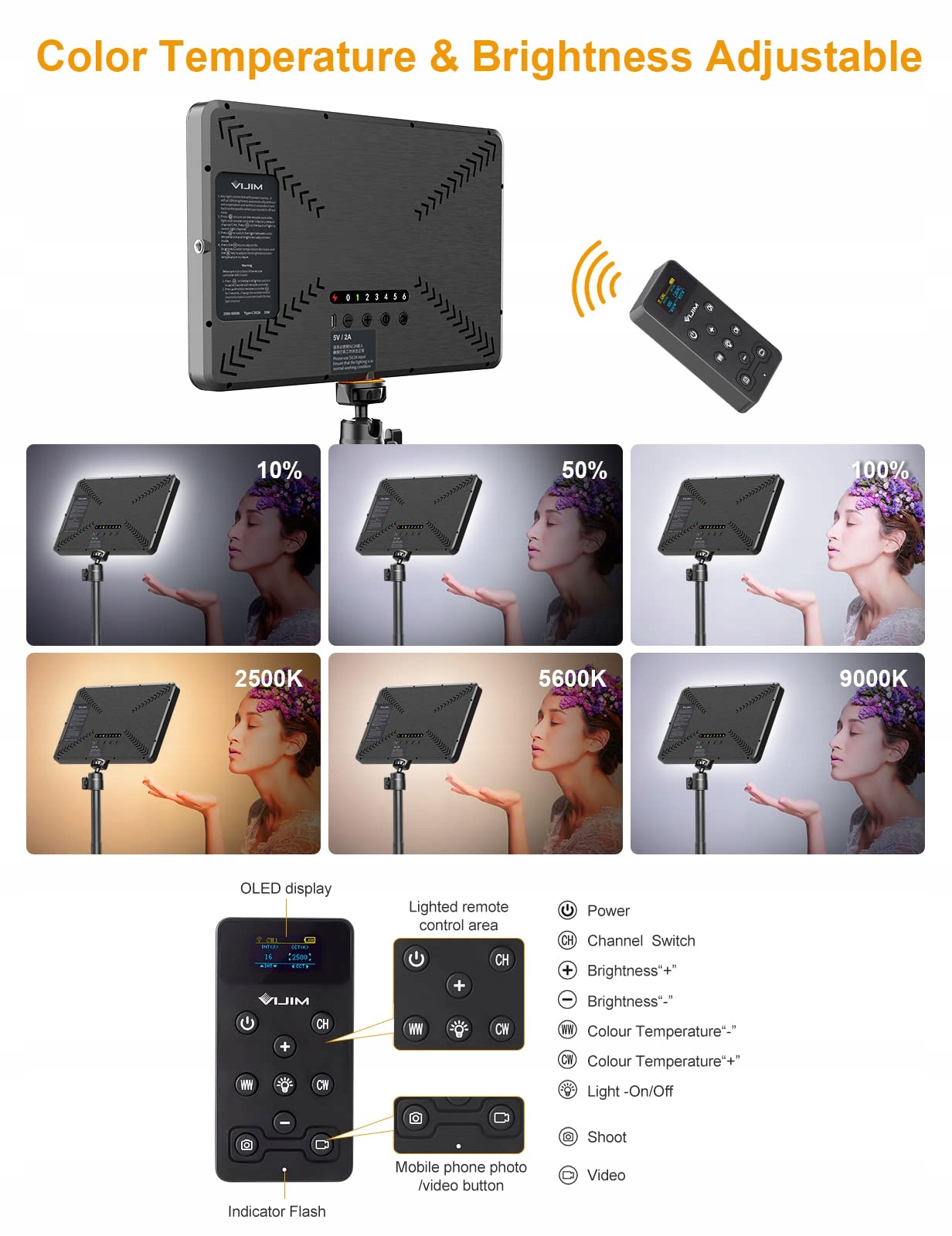 ULANZI K20 Lampa LED Do Wideo Zdalne Sterowanie 600 Lumenów 10W 2500K-9000K — miniatura 4