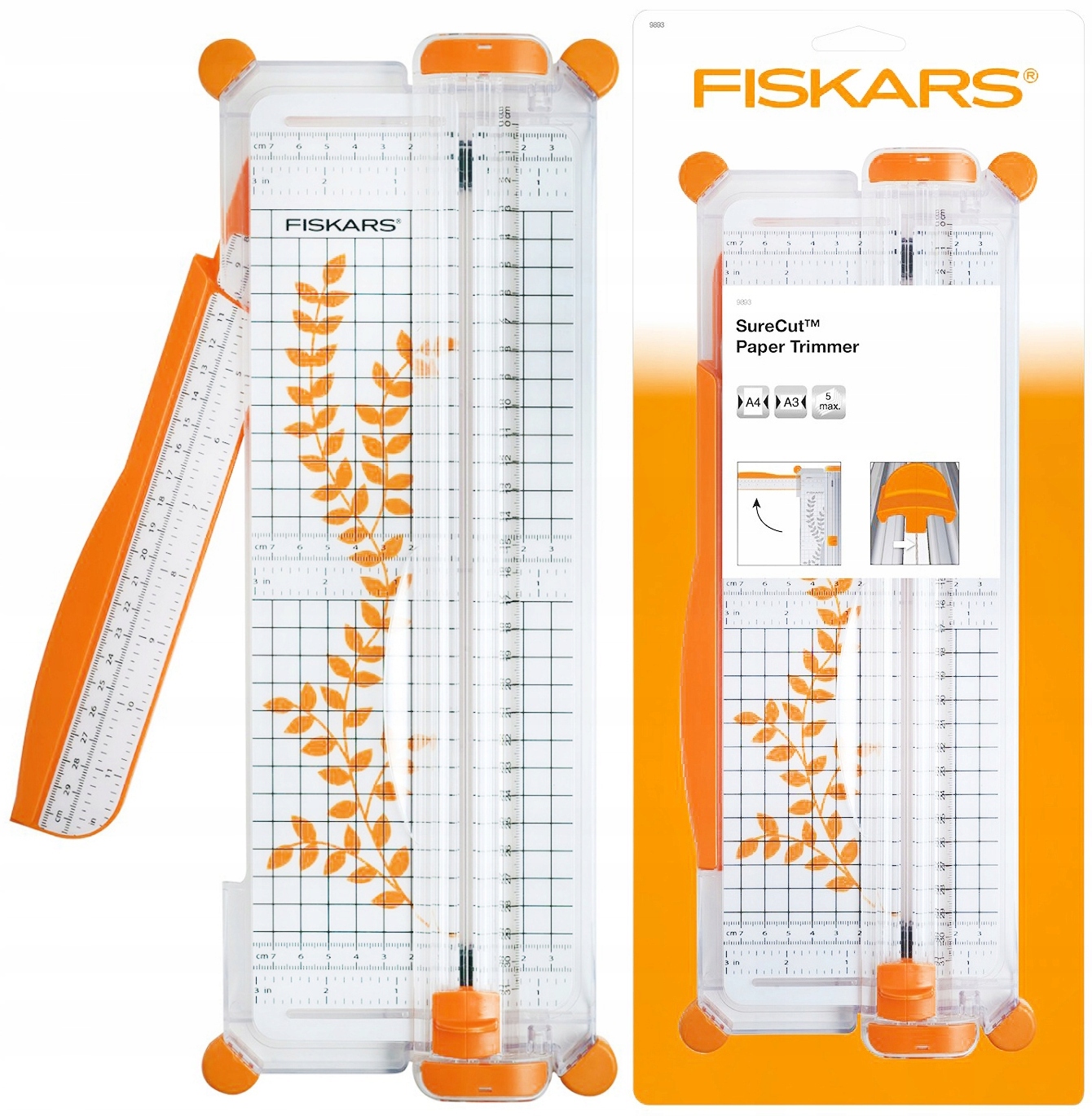 Gilotyna do Papieru A4 Fiskars Ręczna do 5 Kartek Miarka 7 do 29 cm Solidna