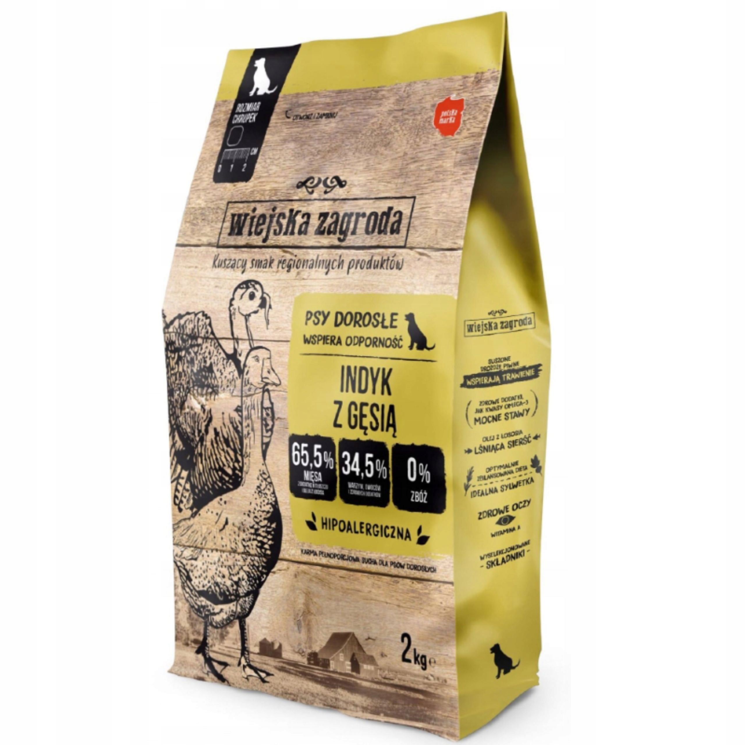 Levně Suché krmivo pro psa Krůta s husou M 2 kg Wiejska Zagroda hypoalergenní